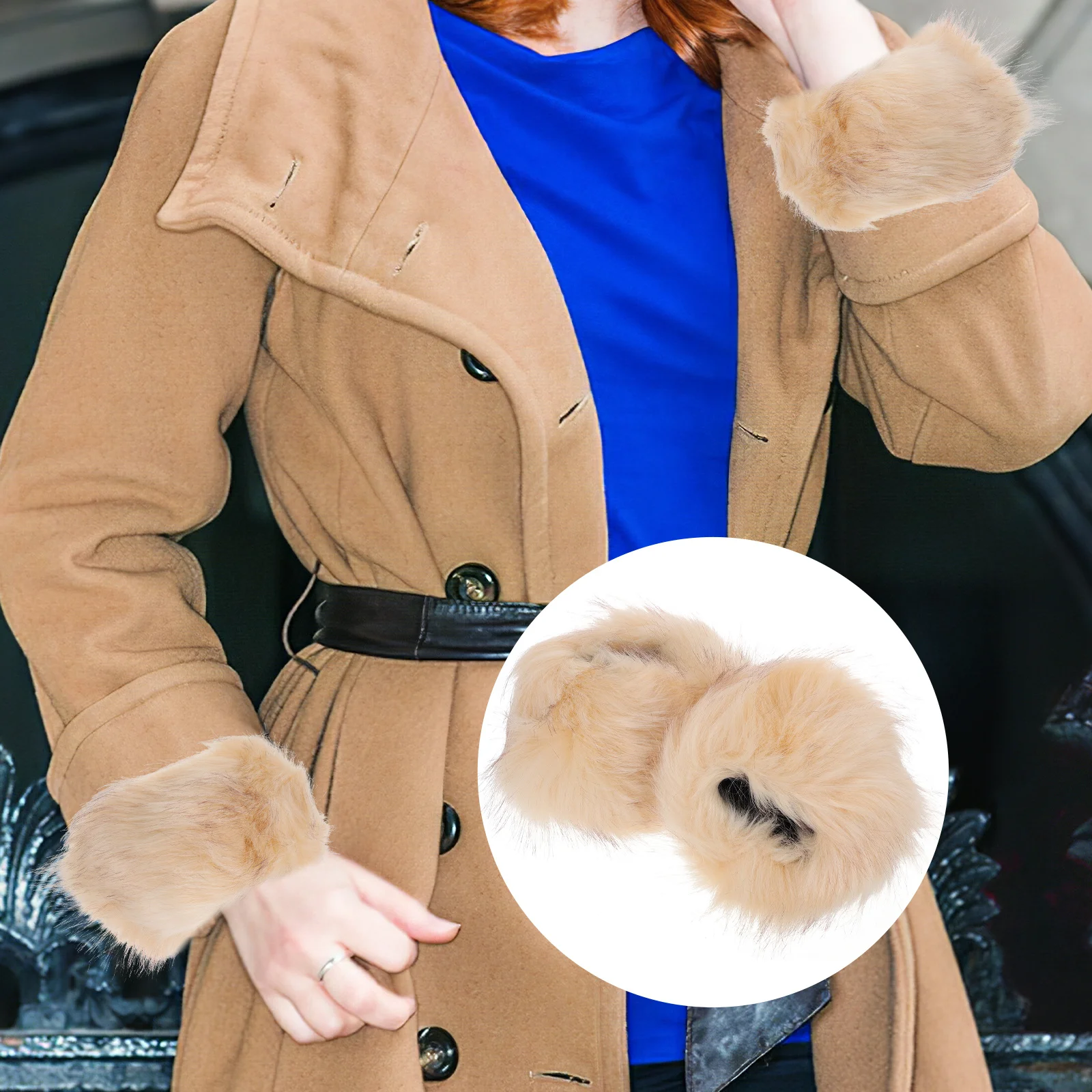 

1Pair Artificial Soft Wrist Cuffs for Women Winter Arm Warmers Beige Warm Wrist Bands Stylish Winter Accessories