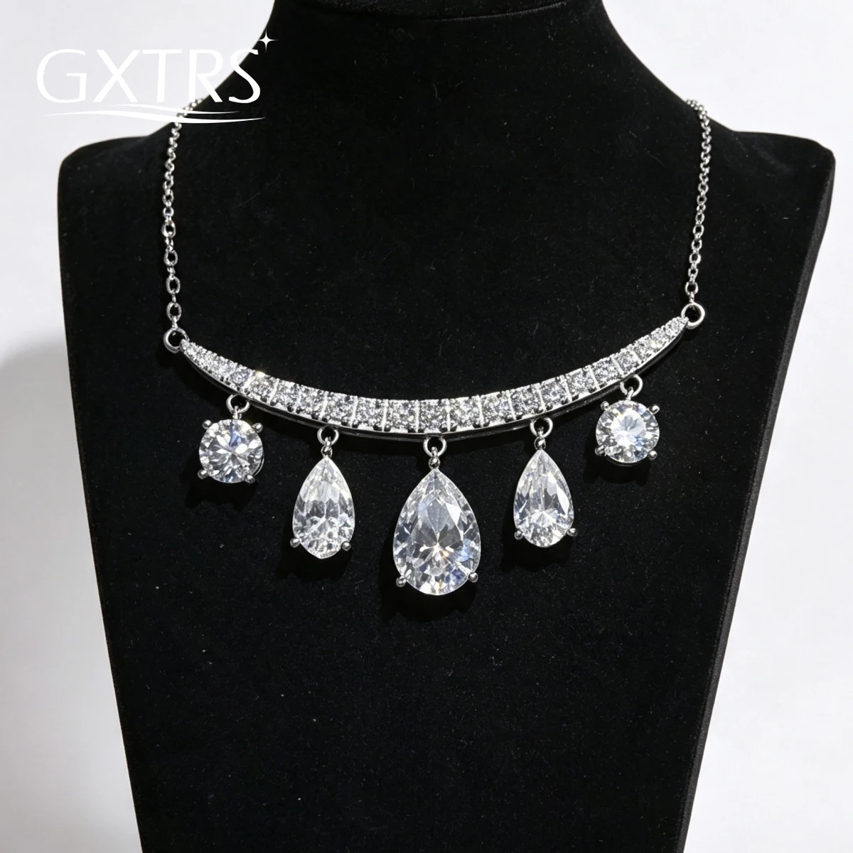 GXTRS Luxury Pear Cut Full Moissanite Pendant Necklaces For Women S925 Silver Waterdrop Lab Diamond Wedding Chains Fine Jewelry