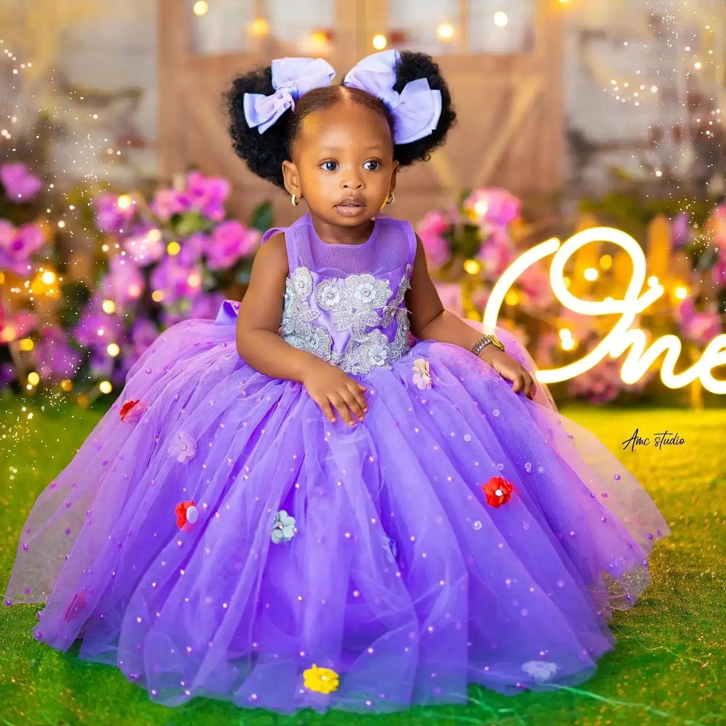 

Purple Girls Birthday Party Dresses Beaded Floral 3D Flower Girl Dresses Baby Kids Ball Gowns for Photo Shoot