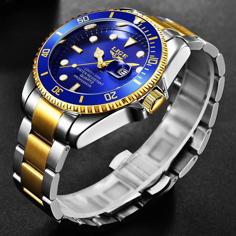

LIGE Лучшие роскошные часы для мужчин, модные 30 м, водонепроницаемые, со светящейся датой, кварцевые наручные часы, повседневные деловые мужские часы Roloj Hombre