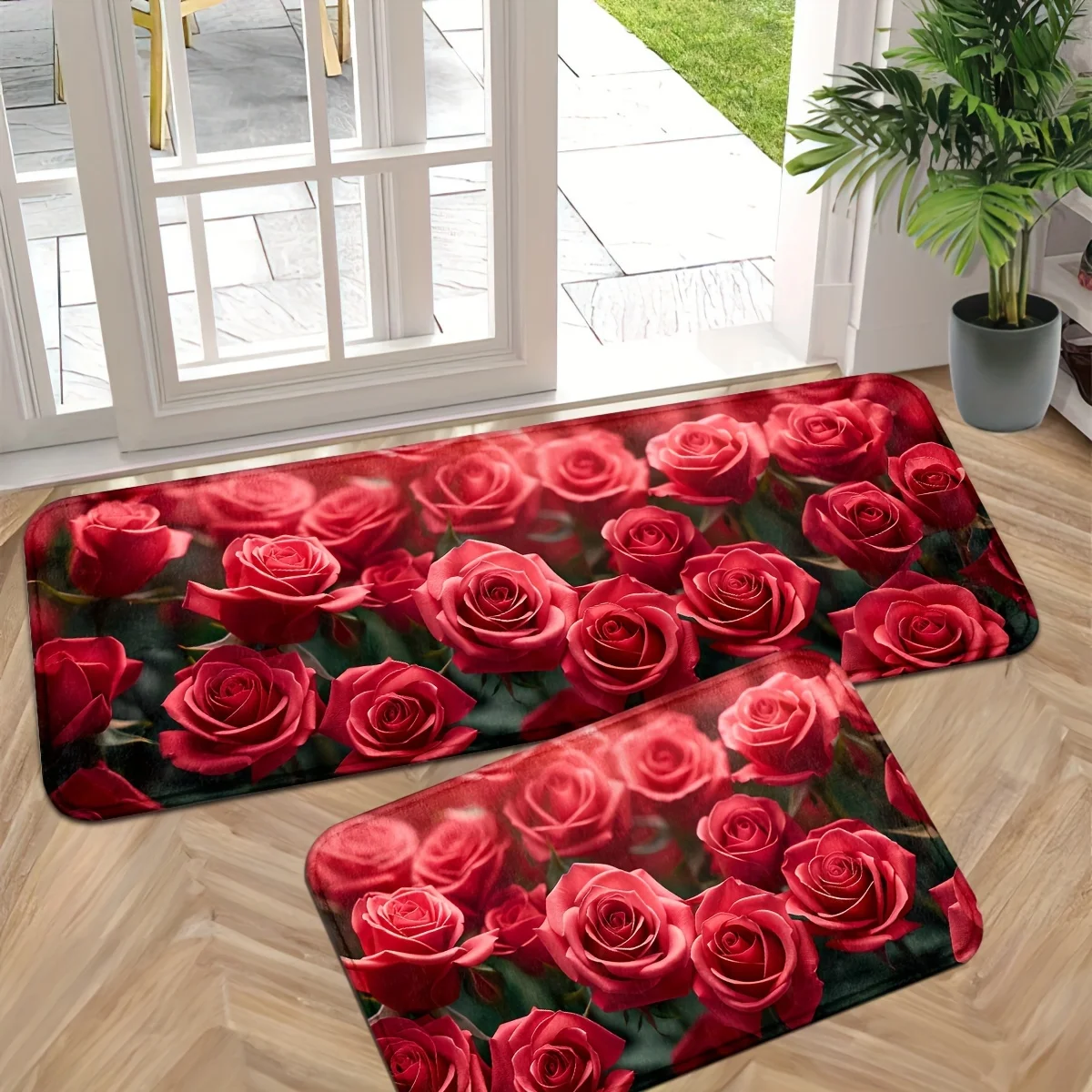 Bright Red Rose Bathroom Anti-silp Doormats Suitable for Livingroom Entrance Decorations and Accessories Pad Kitchen Bedroom Rug