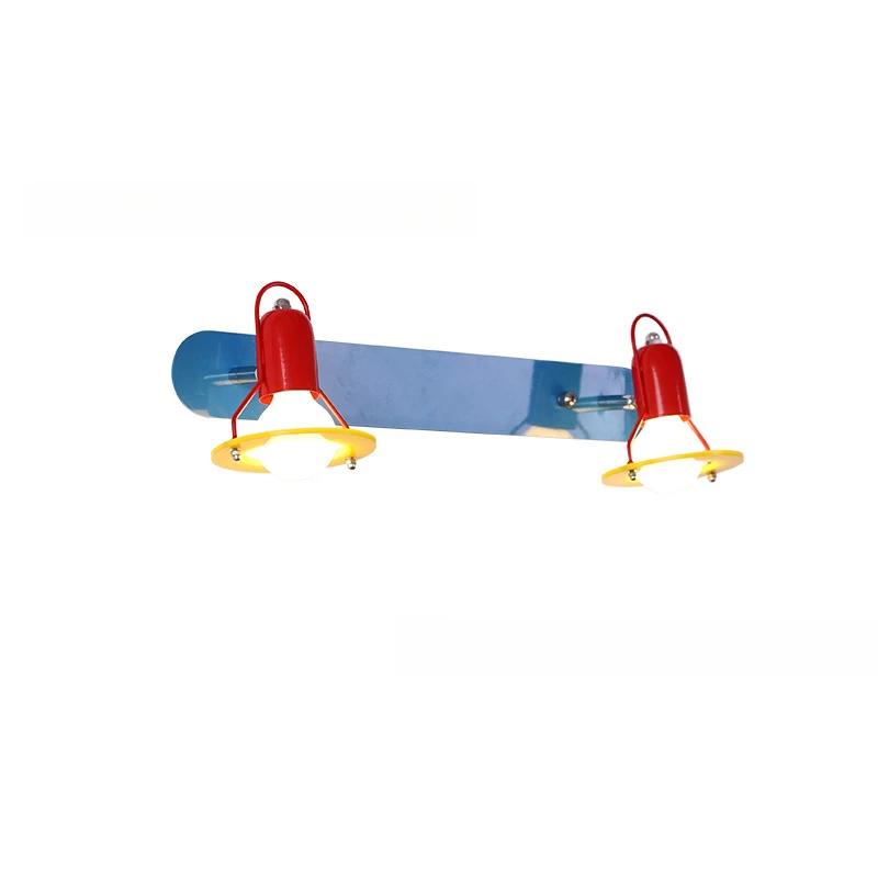 

Vintage color children's room model room bedroom background wall mirror front wall lamp