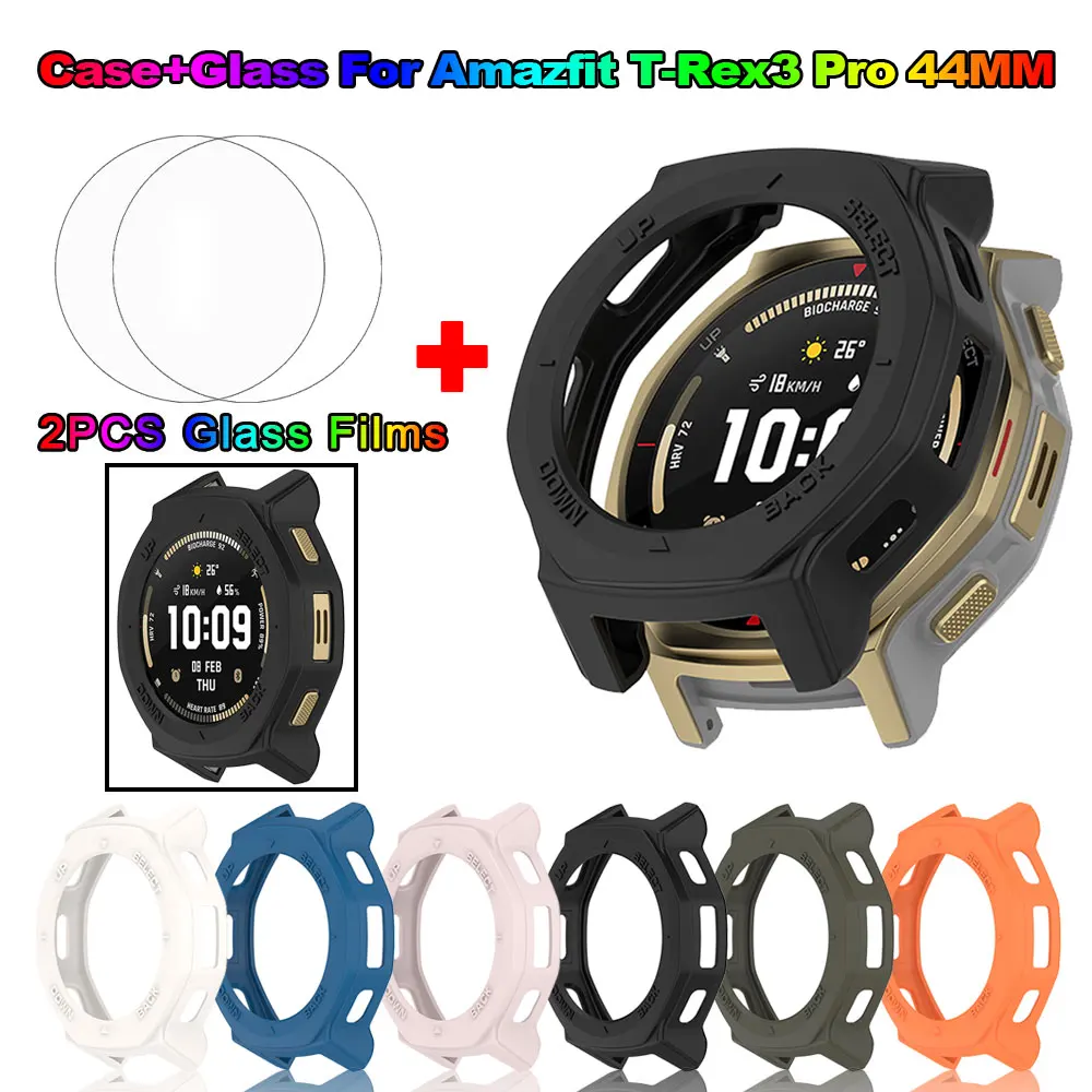 Case + Tempered Glass Film For Huami Amazfit T-Rex 3 Pro 44mm TPU Screen Protector & Bumper Protective Cover For T-Rex3 Pro