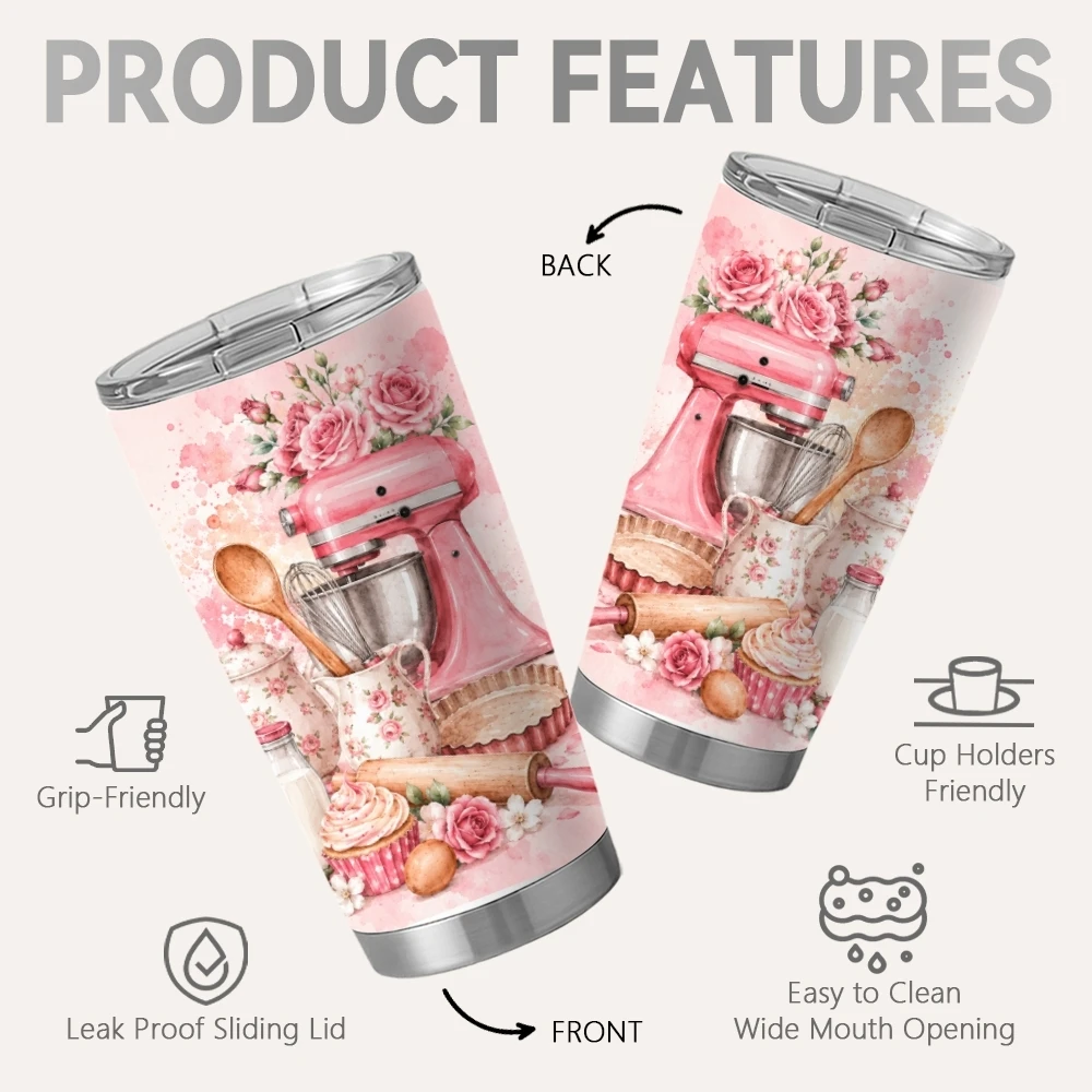 Sweet Baking Life Vacuum Flasks 20oz Stainless Steel Travel Mug with 2 Lids & Reusable Straw Vacuum Insulated Coffee Cup
