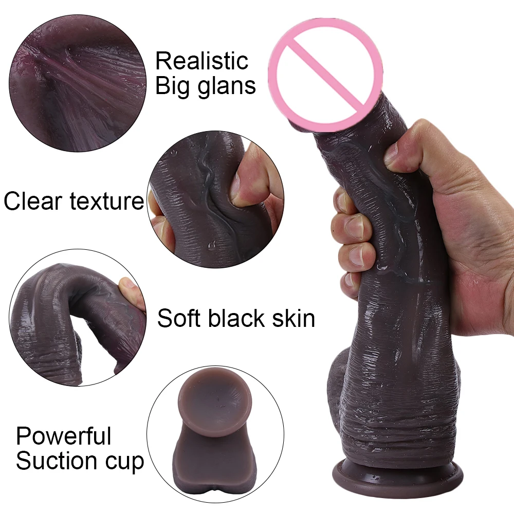 Real Black Skin Silicone Big Huge Penis Realistic Dildo Suction Cup Cock Male Artificial Rubber Dick Sex Toys For Women Vaginal