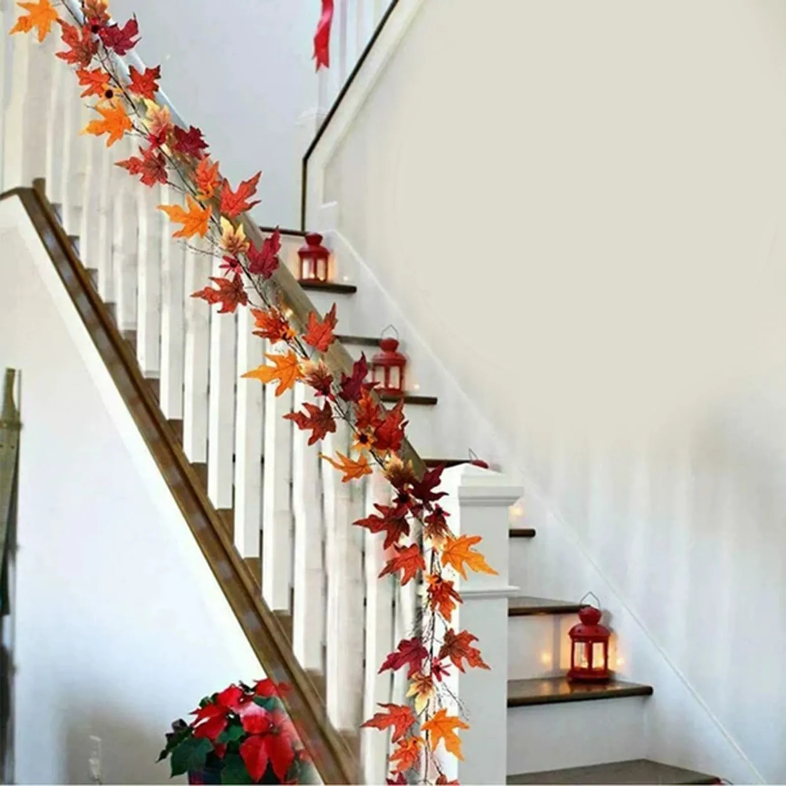 Lifelike Fall Maple Leaf Garland Light Hanging Fall Leaves Vine Artificial Autumn Garland Thanksgiving Winter Stems for Vases