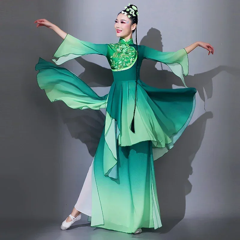 Trajes nacionais clássicos tradicionais antigos hanfu dança wear cintura tambor traje de palco feminino fã guarda-chuva elegante dança wear