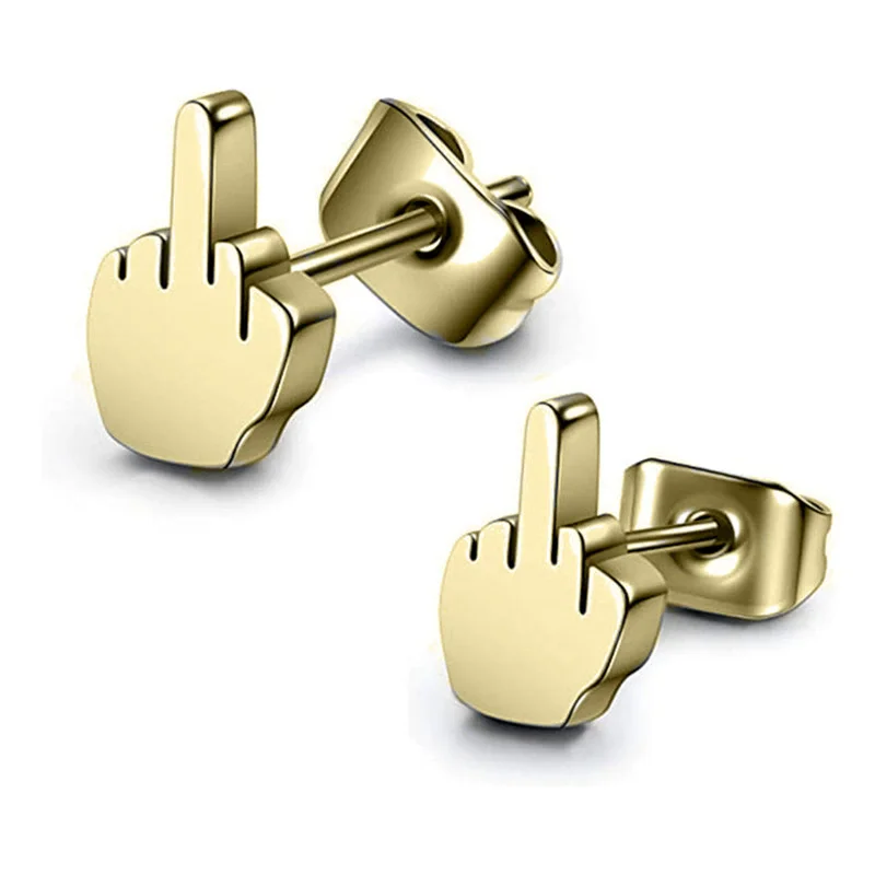 Middle Finger Earrings Stainless Steel Ear Hoops for Men and Women