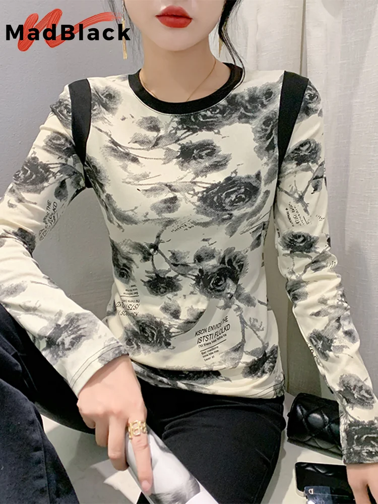 

MadBlack European Clothes Tshirts Women Sexy O Necks Printed Letter Slim Top Long Sleeve Tees Autumn Spring 2023 New T39783JM