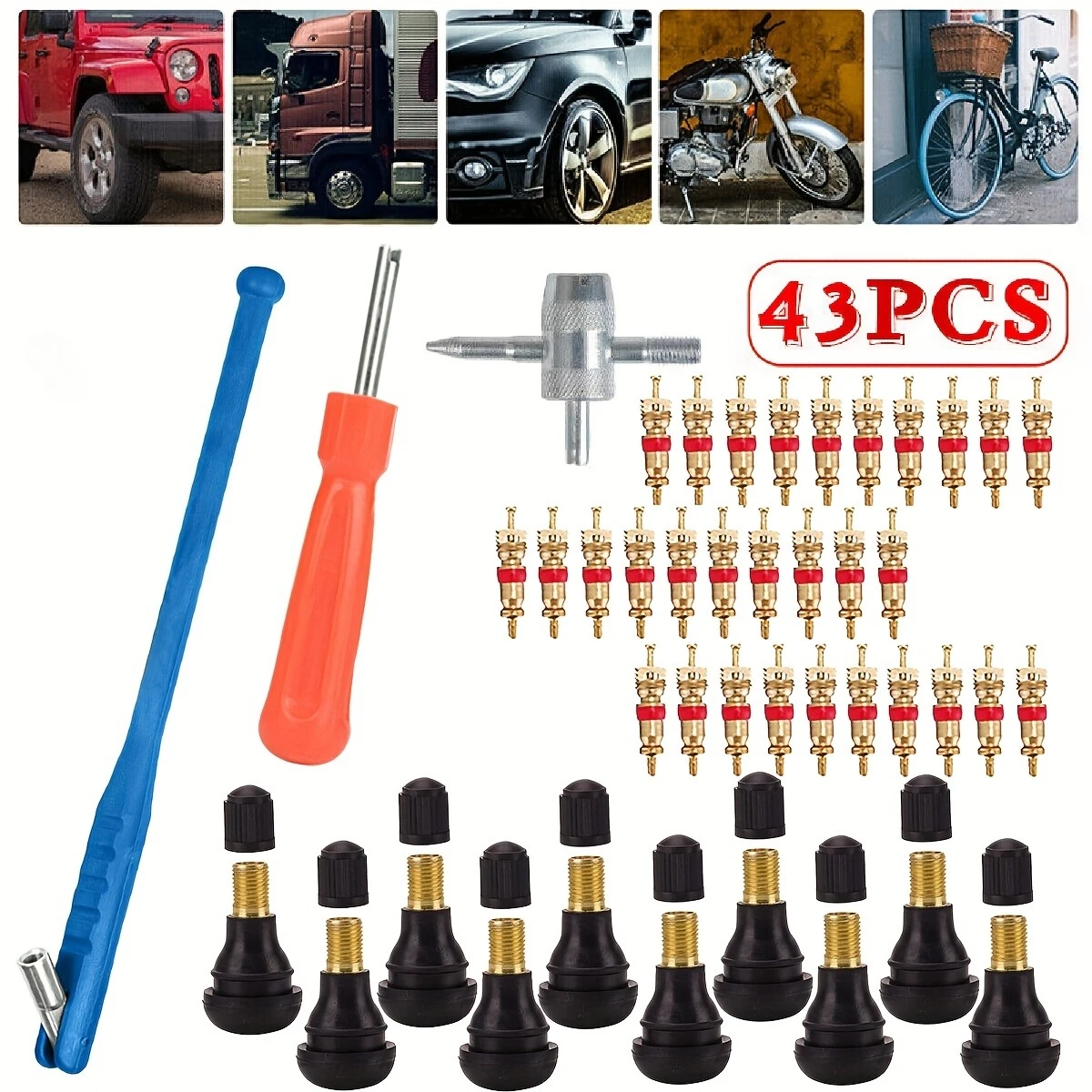 Kit d'outils de démontage de valve de pneu 43 pièces, extracteur de noyau de valve, outil de réparation de pneu, outil de tirage et d'installation de valve de pneu