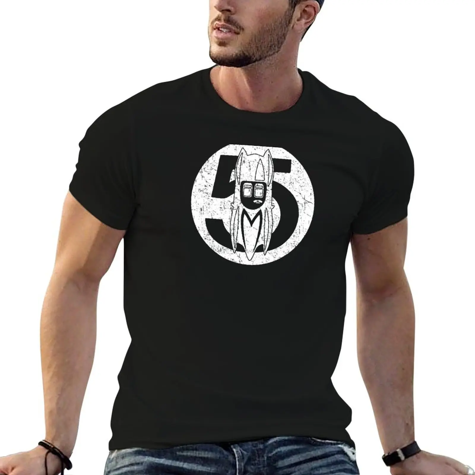 Speed Racer - Mach 5 Car Top - Circle - Vintage Retro Distressed White T-Shirt Plus Size Loose Fit T-Shirt