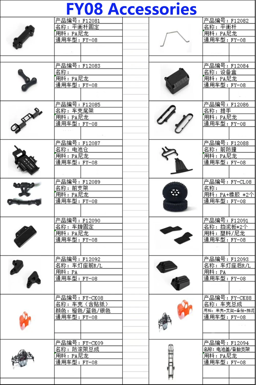 Feiyue FY08 RC 2,4G Strand Kurzen Lkw High-speed Auto Teile Shell Rahmen Montage Reifen Batterie Bin Kotflügel vorne Shell Schwanz Rahmen