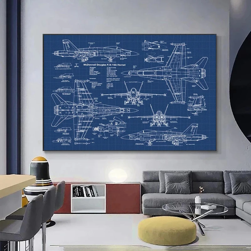 Air Force Plane F18 Hornet Patent Prints Airplane Poster Fighter Jet Blueprint Art Canvas Painting Picture Pilot Gift Home Decor