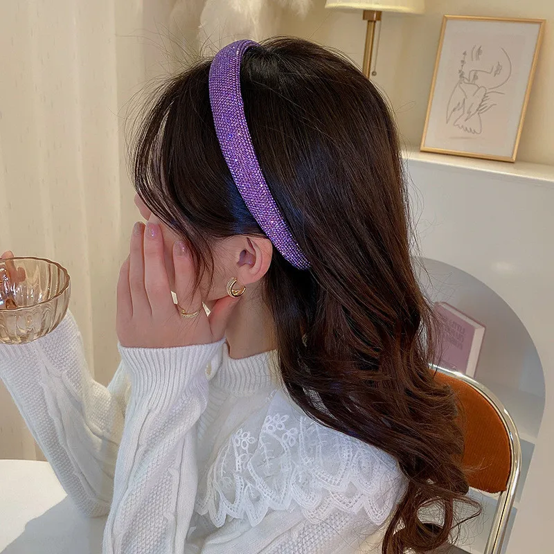 FYUAN New Style Purple Rhinestones Headbands Hairbands Velvet Headwear for Women Hair Accessories Jewelry Gifts