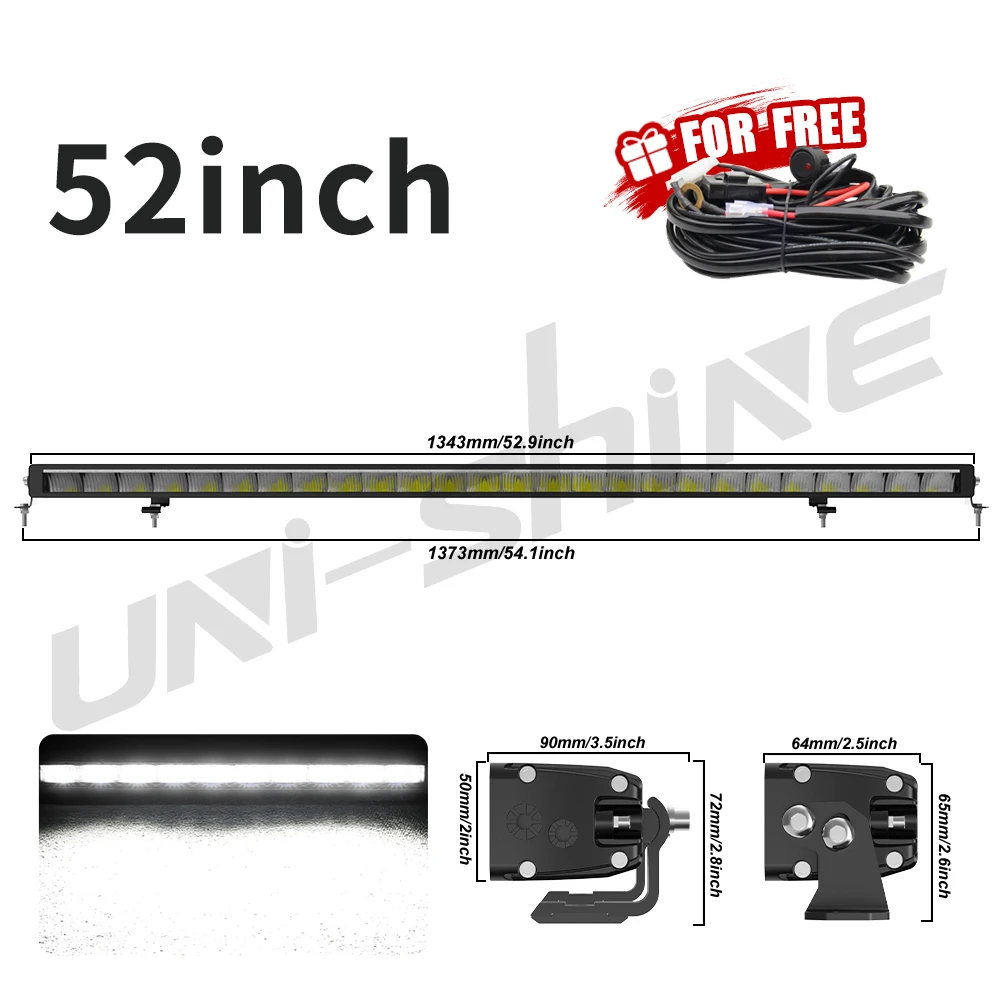 UNISHINE Slanke 10-50 Inch Led-lichtbalk 6000K met Amber DRL 600W Werklampbalk 4x4 Offroad Voor Auto Vrachtwagens ATV 4WD 12V 24V - afbeelding 1