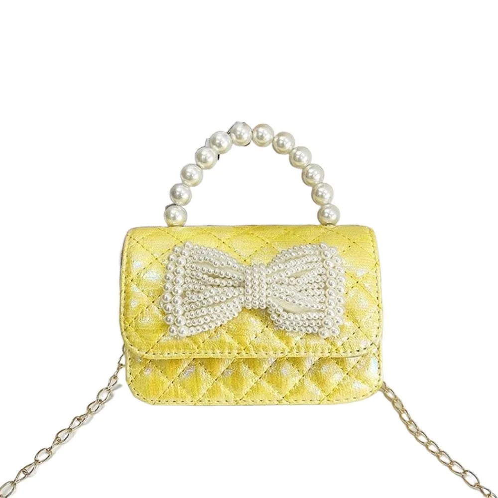 

Cute PU Leather Pearl Handbag Mini Korean Style Bow Crossbody Bag Solid Color Chain Children Coin Purse Storage phone