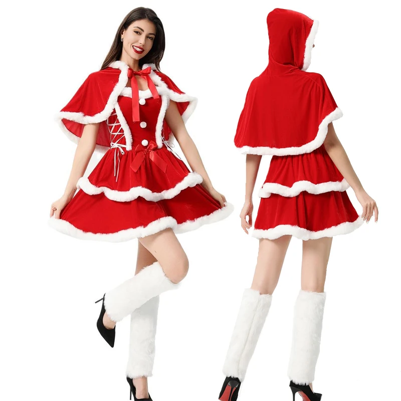 كرنفال عطلة سانتا كلوز لسيدة زي متعددة عيد الميلاد لطيف لوليتا المخملية ثوب تأثيري هالوين فستان حفلة تنكرية