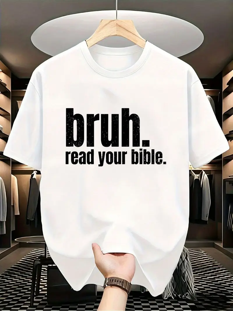Bruh Read Your Bible Men'S T-Shirt Bold Humorous Christian Meme Casual Round Neck Tee with Short Sleeves Perfect for Church Casual Attire Religious Event Apparel Modern Christi01