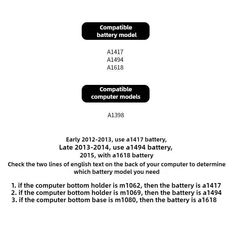 NewA1417 A1494 A1618 Battery Suitable For Apple MacBook Pro 15 