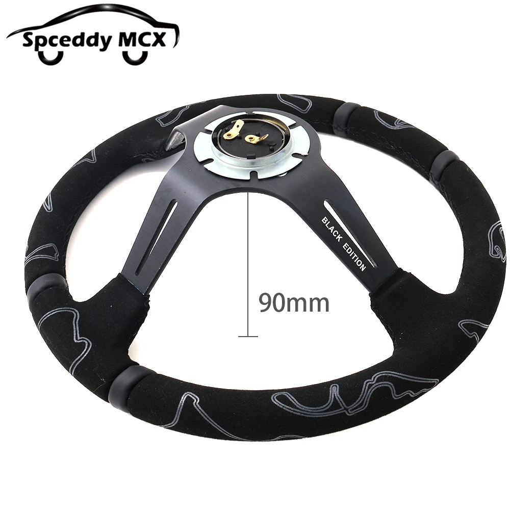 13.5inch Deep Dish Racing Steering Wheels Universal Black Edition Deep Corn 335mm Sports JDM Steering Wheel Suede Doodle