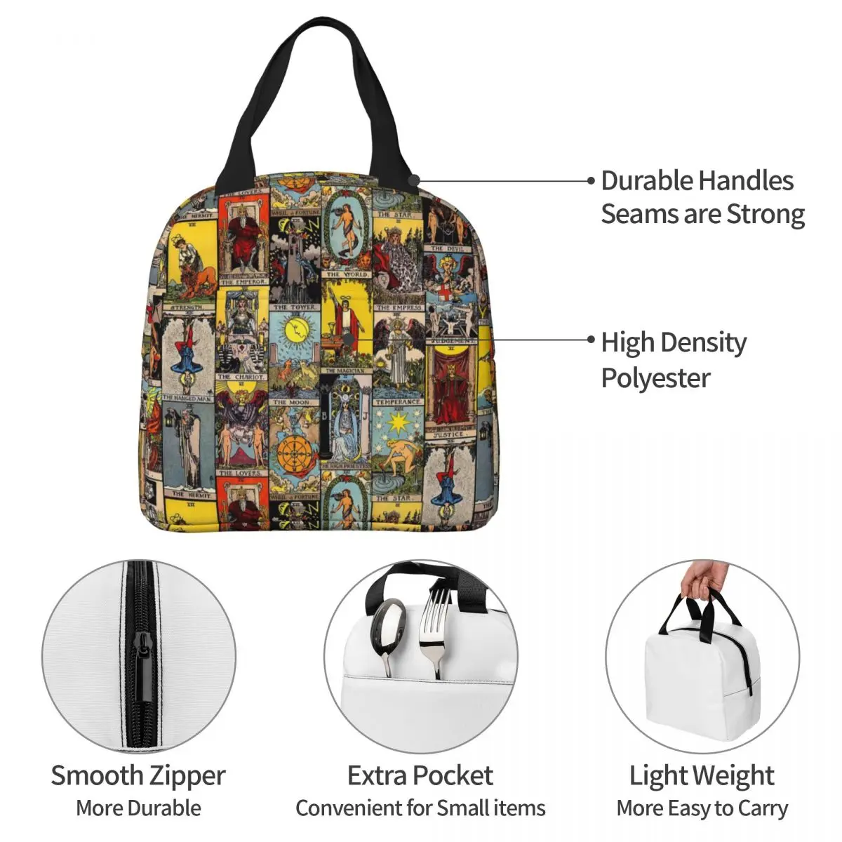 The Major Arcana Of Tarot Insulated Lunch Bag Leakproof Fortune Witch Occult Pagan Vintage Reusable Cooler Bag Lunch Box Tote