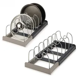 Expandable Pot And Pan Organizers Rack With 7/10 Adjustable Dividers, Kitchen Cabinet Pantry Cookware Organizer Rack Holder