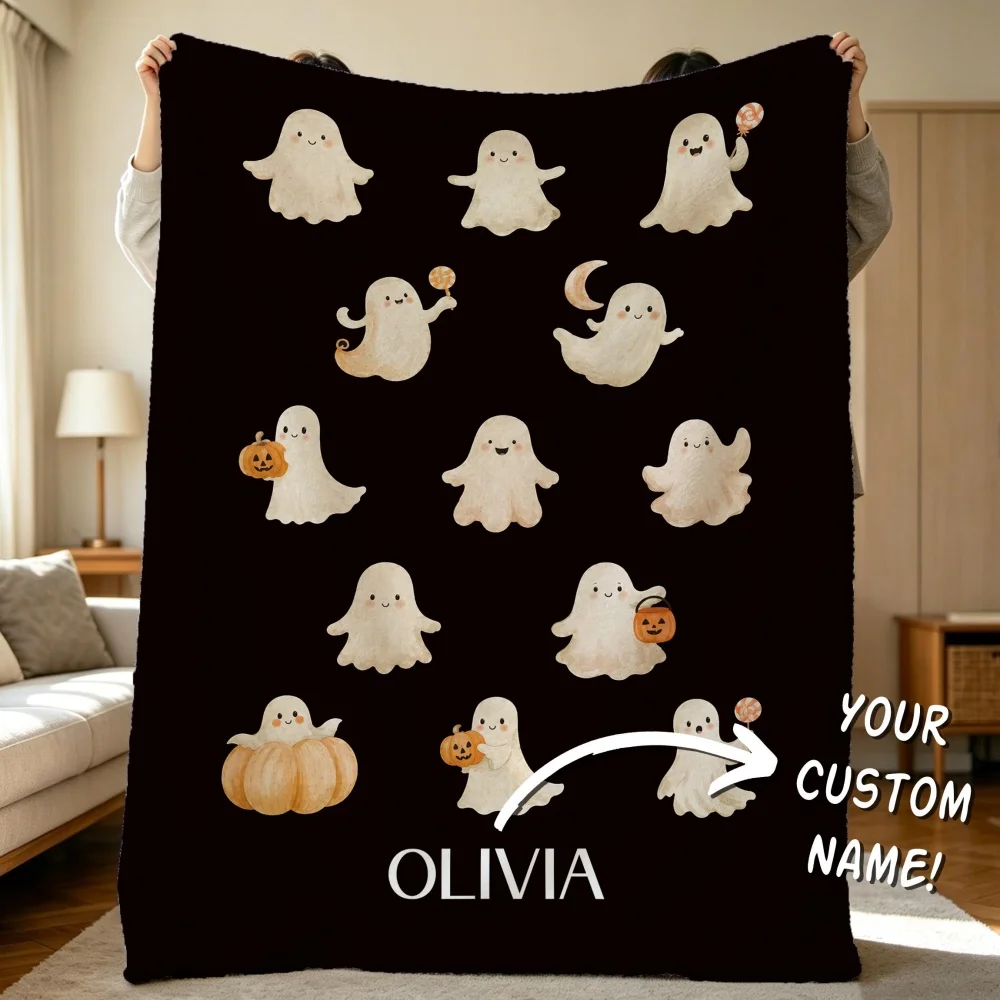 Halloween Checkered Ghost Bat Throw Blanket Soft Flannel Fleece Blanket Black White Grid Pattern for Sofa Couch Bed Holiday Home
