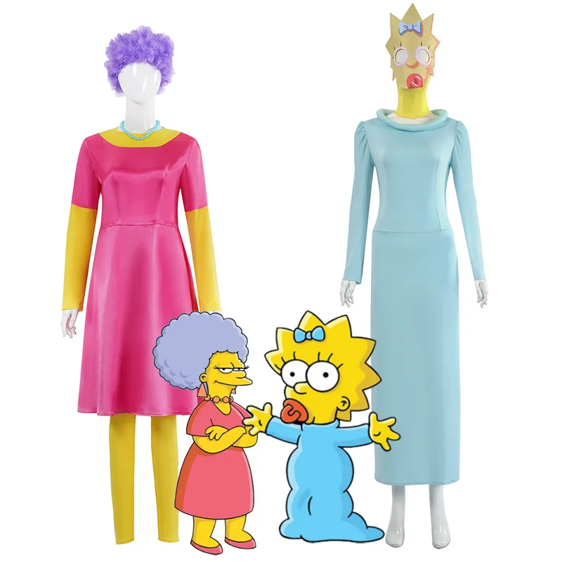 Halloween 2024 Adult The Simposons Maggie Simpson Costume Female Pink Selma Dress Outfits Women's Partty Bouvier Simpson Cosplay