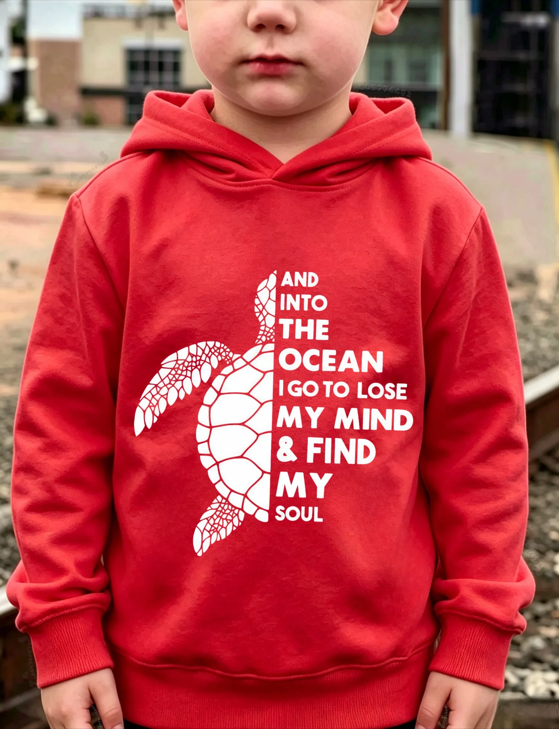 Trendy and fashionable turtle-shaped letter children's hooded sweatshirt. Teenage casual pullover hoodie shirt.