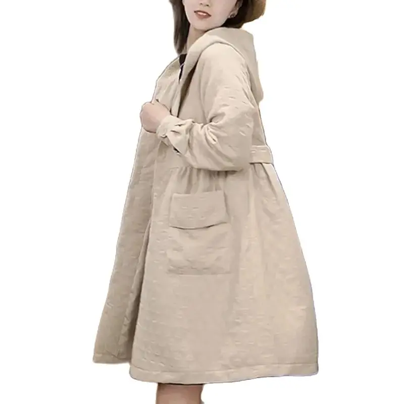 

Fashion Korean Style Hooded Trench Coat Female Loose Casual Spring Autumn Coat Mid-Length Women's Windbreaker Outerwear 2023