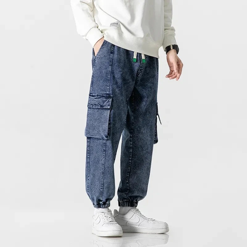 Plus Size Men\'s Cargo Jogger Jeans Hip Hop Streetwear Multiple Pockets Stretched Cotton Casual Denim Pants Baggy Trousers 8XL