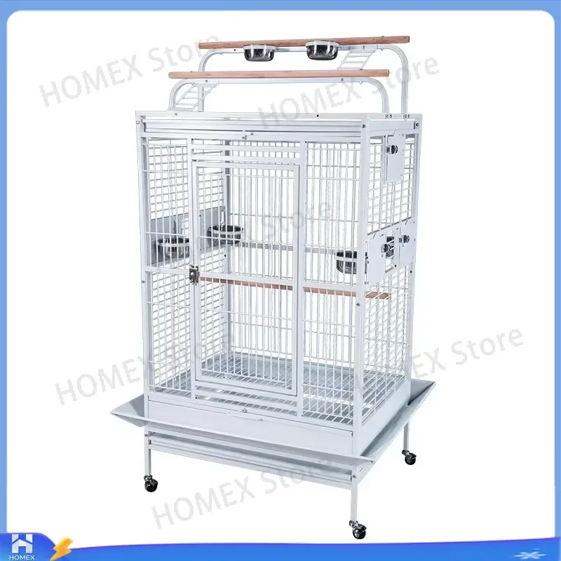 Large Stainless Steel Parrot Cage Heavy Duty Bird Breeding Cage with Wheels for Macaws Love Birds Cockatiels Aviary Play
