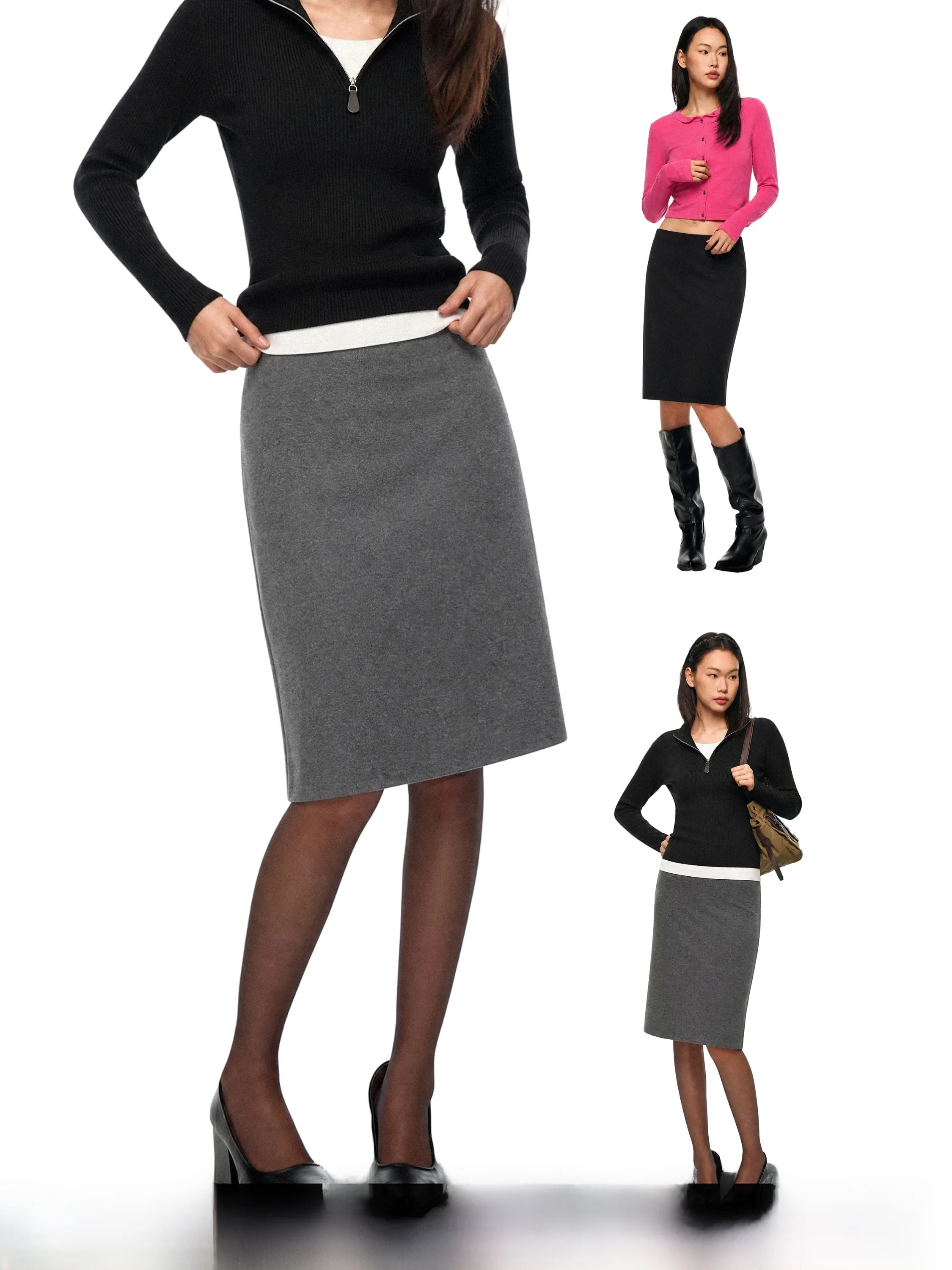 American Style High Waist Straight Cut  Skirt Women's Pure Color Low Waist Slimming Skirt Autumn New Style GOGO BURN