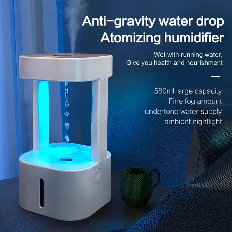 

Portable Anti-Gravity LED Light Air Humidifier Customizable Water Drop Diffuser Aroma Oil Essential Oil for Aromatherapy Plastic