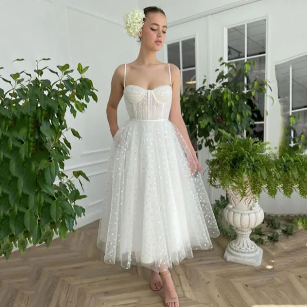 

Charming Sweetheart Tulle Princess Short Wedding Dresses Ankle Length Sexy Spaghetti Straps Bride Gowns Vestidos De Novia 2023