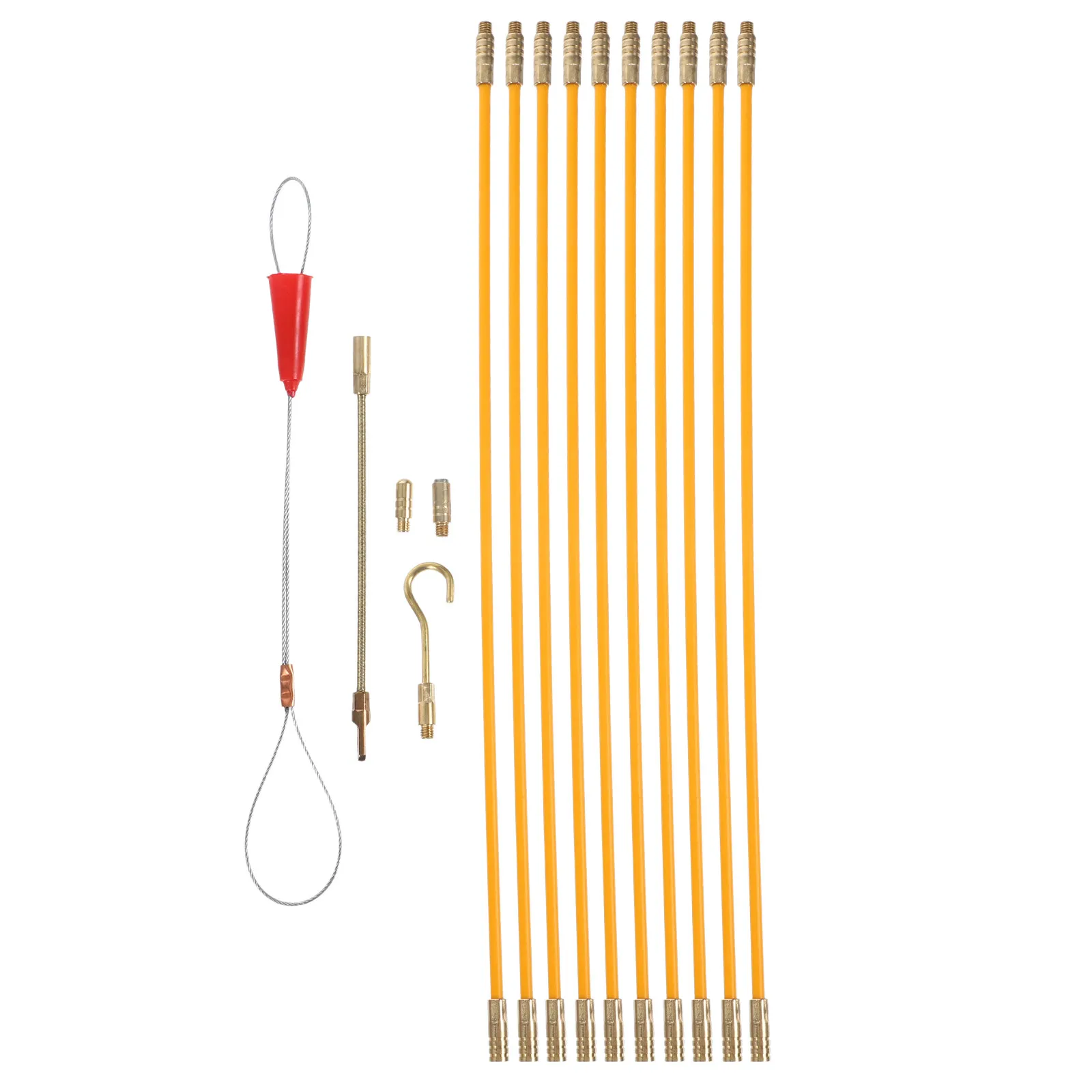 10pcs 33cm Fiberglass Wire Running Kit Fiberglass Wire Cable Push Puller Rods Fish Pulling Kit Electrical Wires With Hook Tool