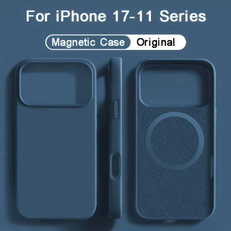Funda de silicona líquida magnética para Magsafe para iPhone 17 16 15 14 13 Pro Max 17Pro Air 16Pro, cubierta suave con carga inalámbrica 2