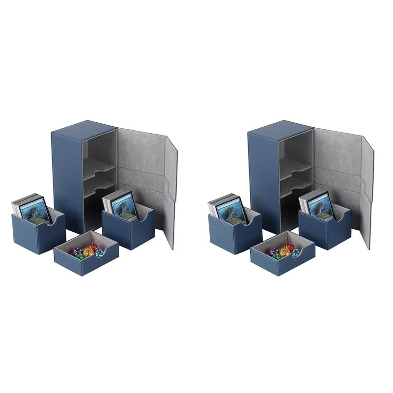 ABHI-2X Multifunction Case Container Card Box Card Protector Card Deck Boxes Holds 200+ Card Carrying Organiser Case,Blue
