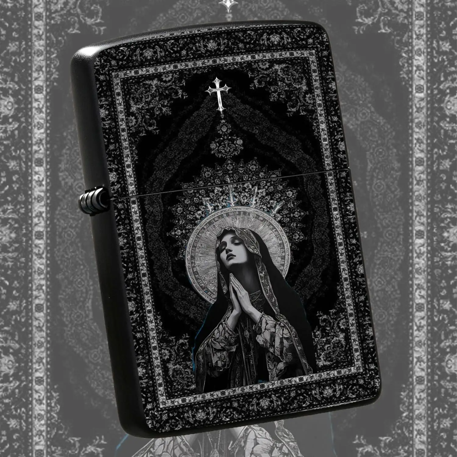 Vintage Virgin Mary Praying Art Pattern Pocket Lighter, Dark Aesthetic Religious Decor Item, Portable Daily Carry Accessory, Versatile For All Scenarios, Stylish Unique Collectible Gift, Exquisite Crafted Practical Present For Daily Use And