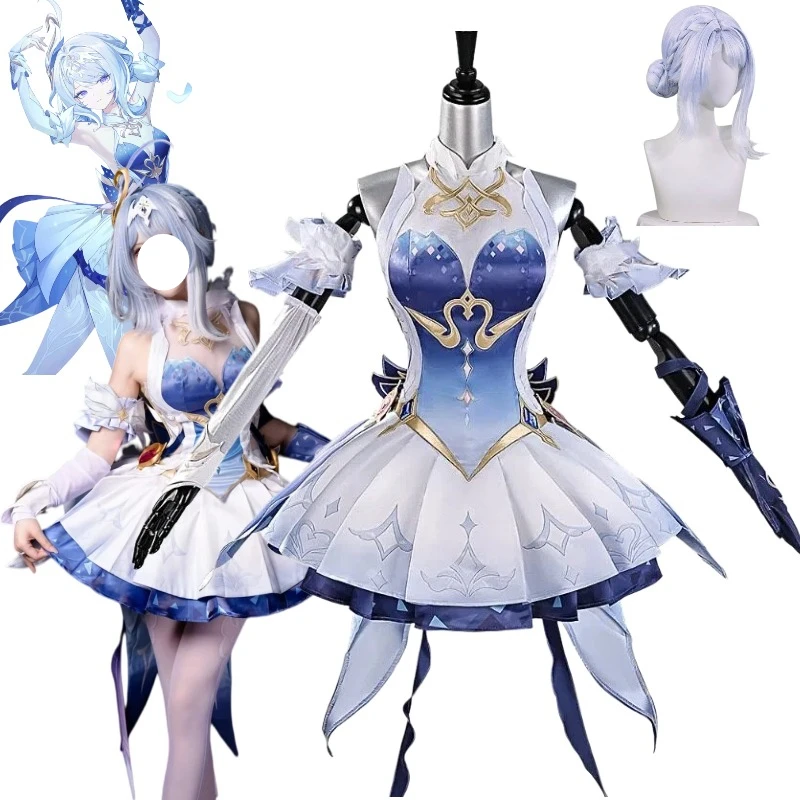 Disfraz de Odette del Juego Genshin Impact, Vestido Azul de Bailarina de Ballet Lolita con Peluca, Traje para Mujer, Ropa para Juego de Roles, Fiesta Temática