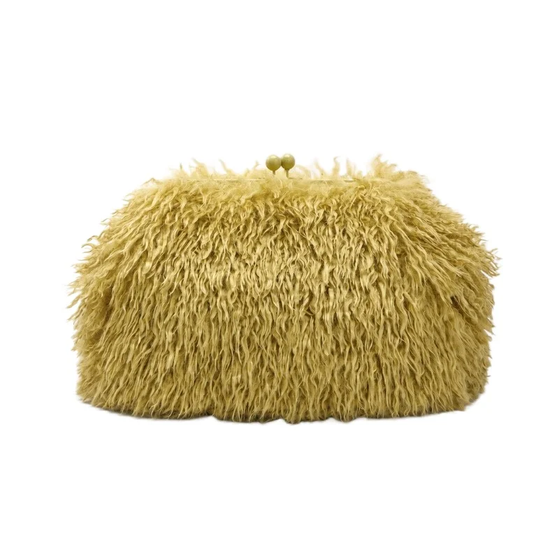 Fashion Long Soft Warm Plush Lock Clasp Clutch Bag for 2026 Winter Y2K Women Faux Fur Dinner Wedding Party Dress Clutch Bag