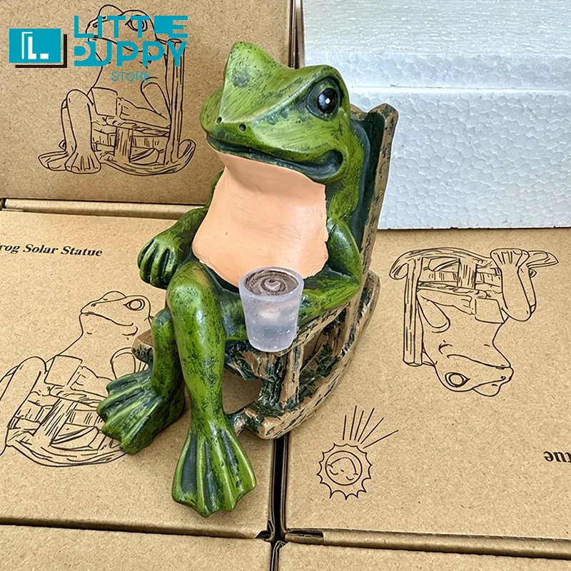 Solar Powered Mini Frog Garden Statue Figurine Decor Ornament For Indoor Outdoor Decoration, Ideal Gift For Halloween Christmas