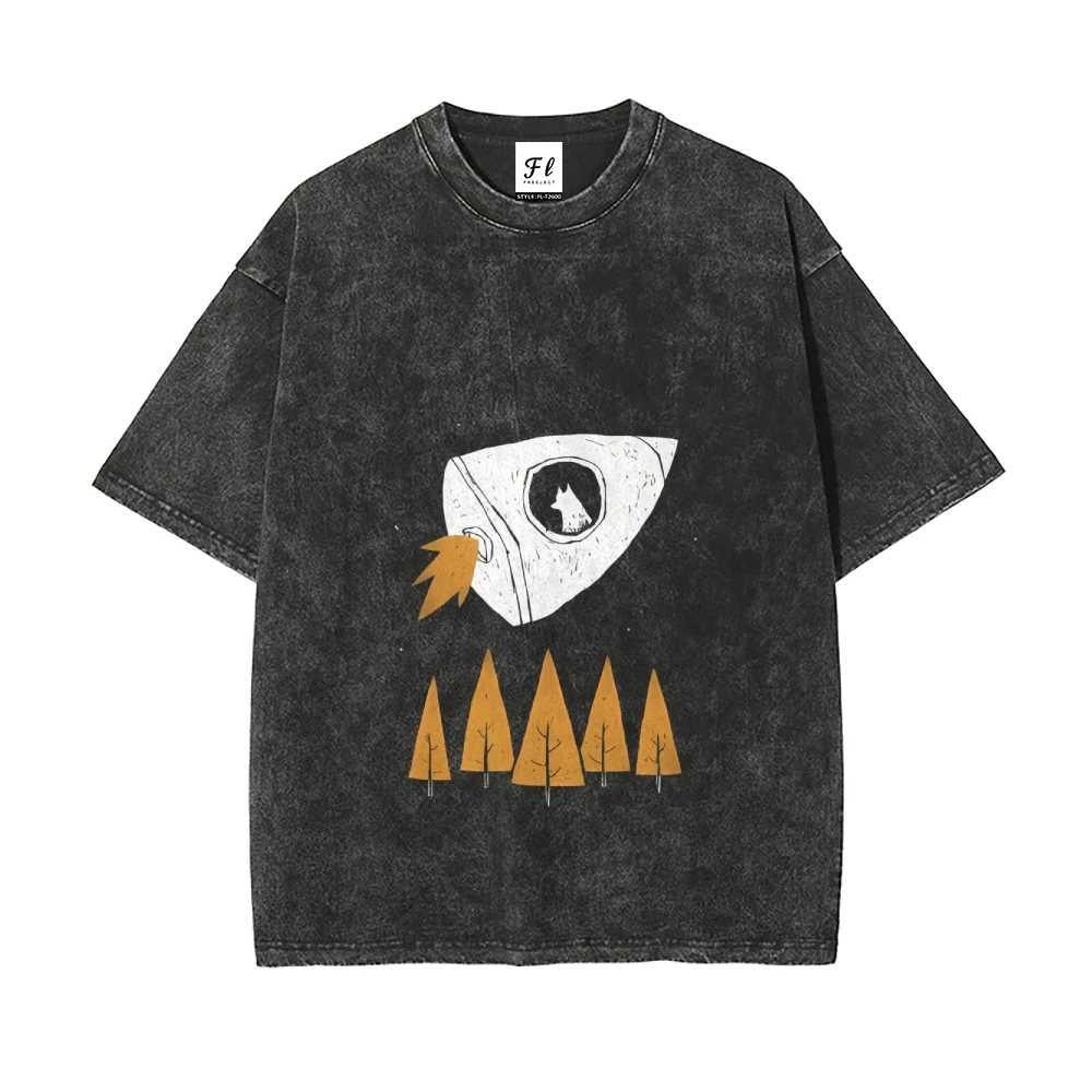 เสื้อยืด Rocket Fox ดีไซน์ป่าแปลกตาฤดูร้อนลำลองหลวมแขนสั้นผ่อนคลายสนุกสนานเสื้อผ้าแฟชั่นที่ไม่ซ้ำกัน