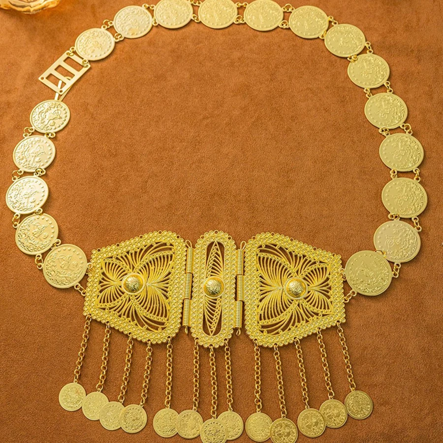 

Gold-Plated Women's Waist Chain Middle Eastern Arabian Style Long Skirt Tassel Belt for Wedding Festival Accessory