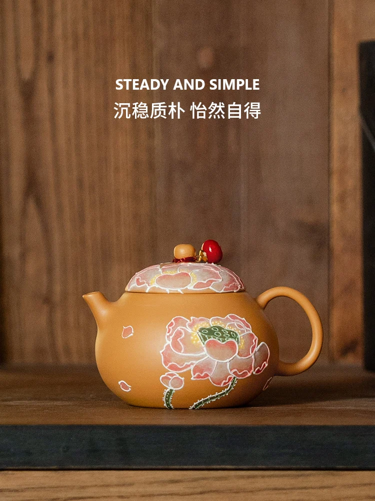 

Purple Sand Pure Hand Drawing Charm of Ceramic Teapot Golden Section Household Set High-End Making Device