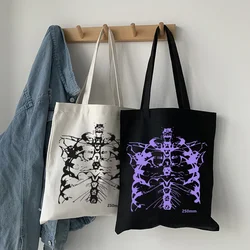 Gothic Skull Print Canvas Bag Skeleton Anime Shopper Bags Harajuku Casual Women Shoulder Bag Vintage Street Tote Пляжная Сумка