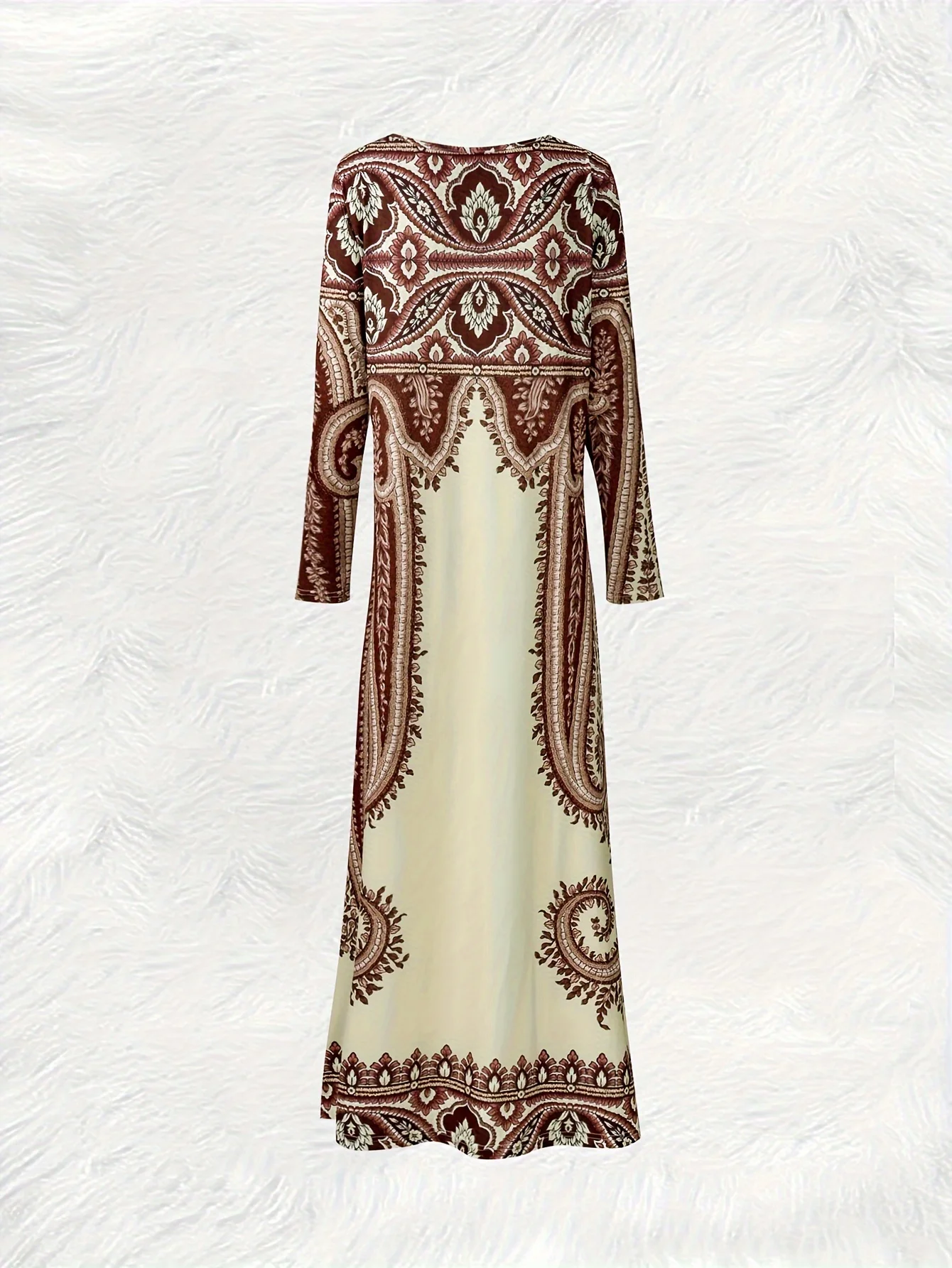 Printed Design Women V Neck Long Sleeve Midi Dress
