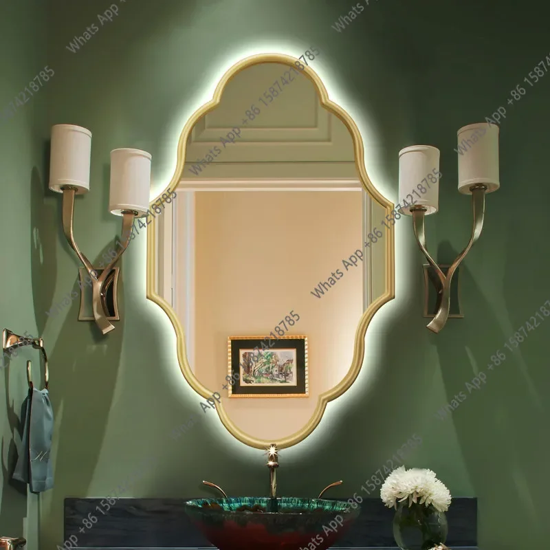 Xx French Mirror Wall Hanging Defogging Bathroom Mirror Girls' Bedroom Dresser With Light Makeup Mirror Light Luxury