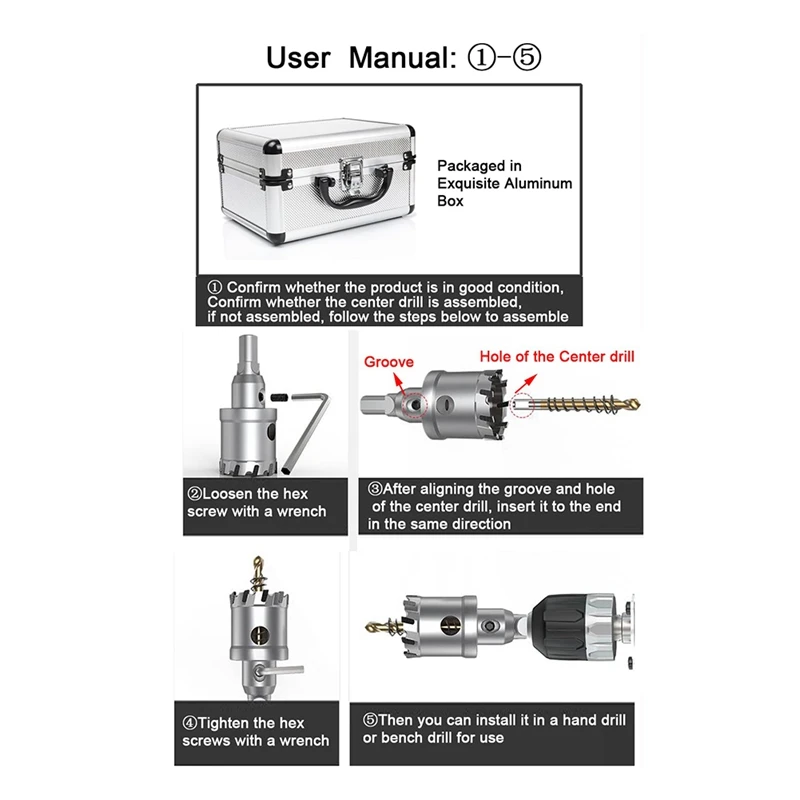 7PC Hole Saw Kit For Hard Metal, 5/8In-1-3/4In Tipped Hole Saw Set Heavy Duty Hole Cutter For Metal Iron Wood