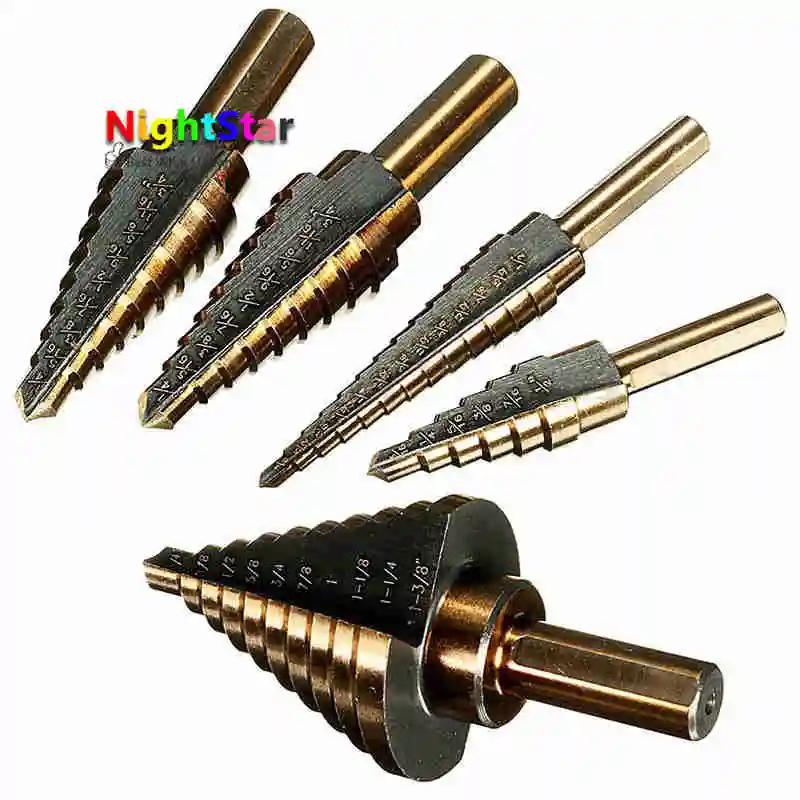 5pcs Co-Hss Step Titanium Cone Drill Hole Cutter Bit Multiple Hole 50 Sizes Step Drill Bit Power Tool Drill Bit NO CASE